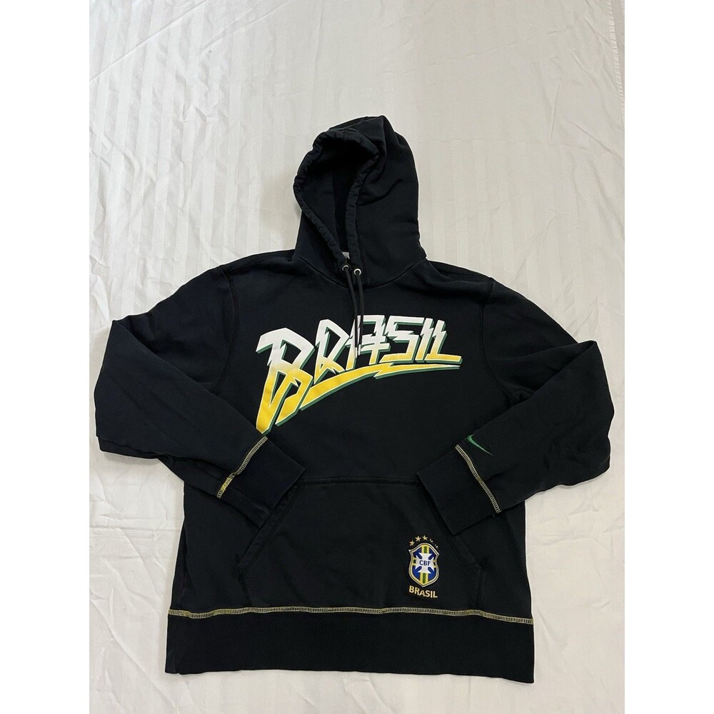 Nike Brasil CBF Hoodie Mens L Black Brazil Soccer Football World Cup Pullover